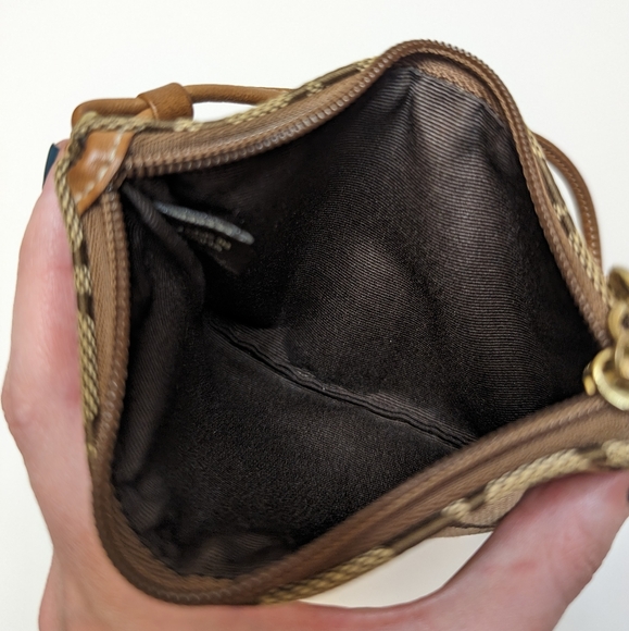 Coach Brown Signature Jacquard Wristlet Clutch Wallet Pouch Leather Trim 6”x4” - Picture 5 of 5